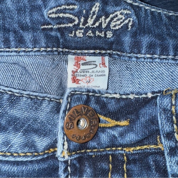 Silver Eden Women’s 28 Lowrise Blue Bootcut Faded Embroidered Pockets Denim - Picture 7 of 8